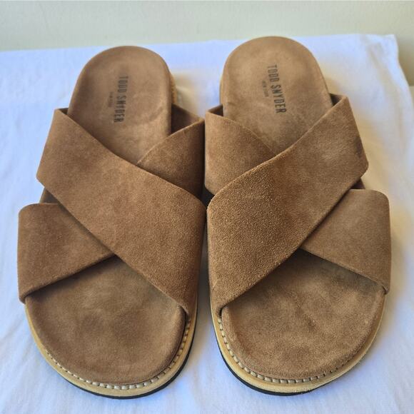 Todd Snyder Nomad Men's Suede Crossover Sandals Brown Size 8 Made in Italy - Picture 1 of 9